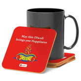 Illuminated Oil Diya Lamp with Colorful Floral Design Red Coasters